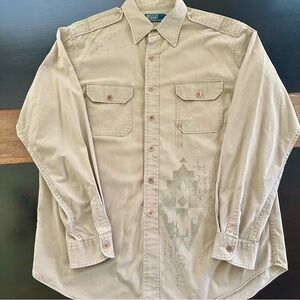 Polo Ralph Lauren Mens XL Button Up Military Safari Native print w/ Epaulettes.